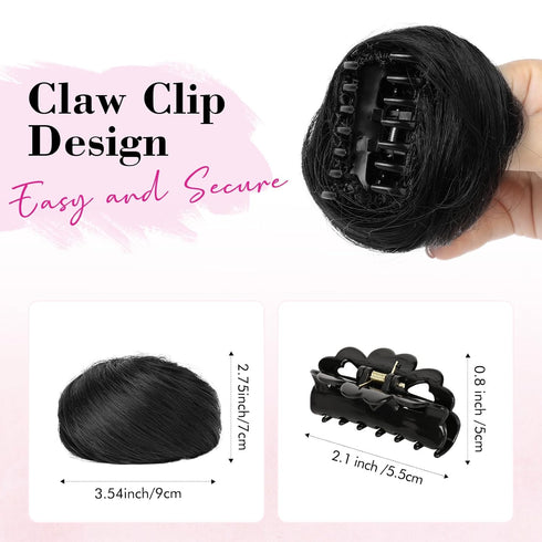 REECHO Space Bun Hair Pieces - 2 PCS Mini Claw Clip in Messy & Cat Ears Fake Hair Bun Extensions