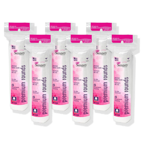 Swisspers Premium Cotton Rounds, 100 Count (Pack of 6) - 100% Pure Cotton, Soft, Hypoallergenic Pads for Makeup Removal