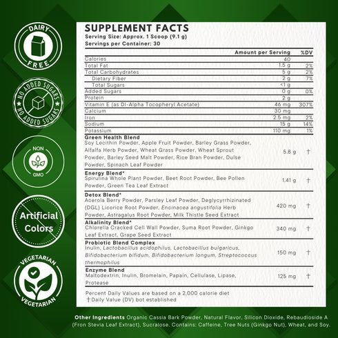 Super Greens Powder with 24+ Superfoods - Supports Immunity & Energy Levels, Apple Cinnamon Flavor