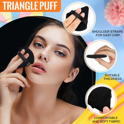 100 Pcs Soft Powder Puff Triangle Makeup Puffs for Loose Powder, Mineral Powder, Velour Cosmetic Foundation (Black,