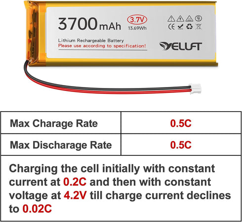 YELUFT 3pcs 3.7V 3700mAh 103395 1S PH2.0 ESP32 Lithium Polymer Battery LiPo Rechargeable Battery with Protection Board