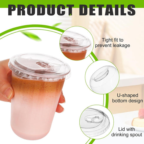 Mkhaslri 50 Sets Stemless 16 oz) Disposable Glasses With Strawless Sip Lids,PET Drinking Cups,Clear Plastic Coffee Cups
