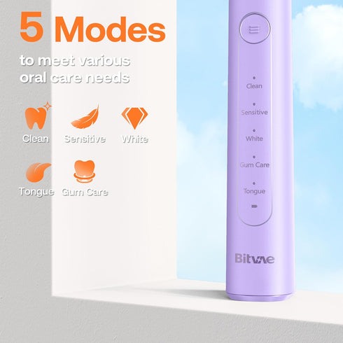 Bitvae R2 Rotating Electric Toothbrush for Adults, 8 Brush Heads, 5 Modes, Purple