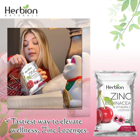 Herbion Naturals Zinc, Echinacea and Vitamin C Lozenges | 25 CT | Natural Cherry Flavor Dietary Supplement