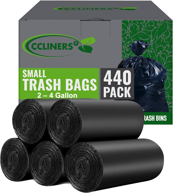 2-4 Gallon Small Black Trash Bags, 440 Count, Bathroom Garbage Bags for Home and Office