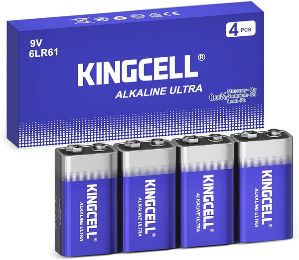 4 Pack 9V Batteries, Alkaline High Performance 9 Volt with 10-Year Shelf Life for Smoke Detector, Household Devices