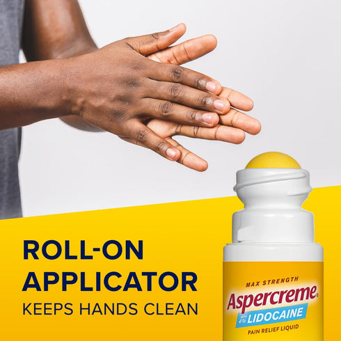 Aspercreme Odor Free Max Strength Lidocaine Pain Relief Liquid - Roll-On No Mess Applicator, 2.5 oz