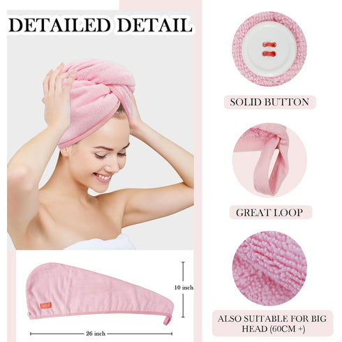 YoulerTex Microfiber Hair Towel Hair Wrap: 2 Pack 10X26 Absorbent Turban Twist Drying Shower Cap for Curly Hair Care