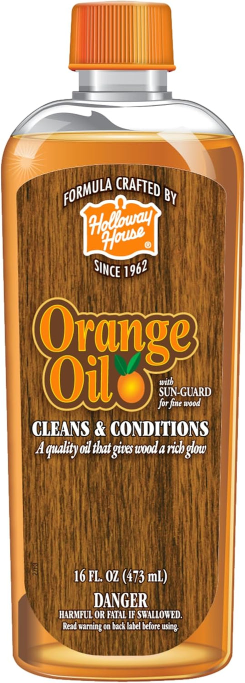 Holloway House Orange Oil Cleaner 16oz w/ Sun-Guard for Fine Wood, Cleans & Conditions,