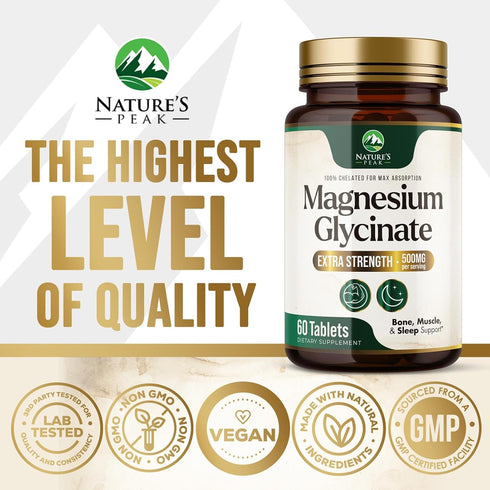 Magnesium Pills Extra Strength 500mg, 60 Tablets, Chelated for Ultra Absorption, Bone & Heart Support