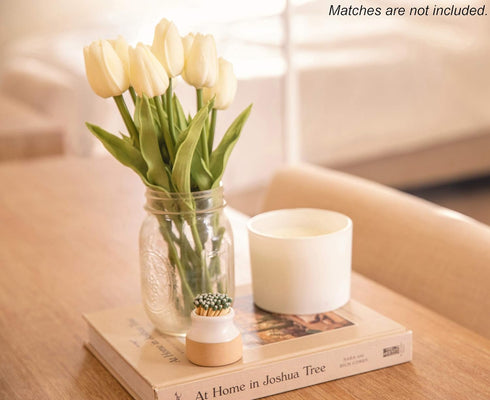 Demi's Home Match Striker Set of 2 - Ceramic Match Holder with Striker - White - (Matches Not Included)