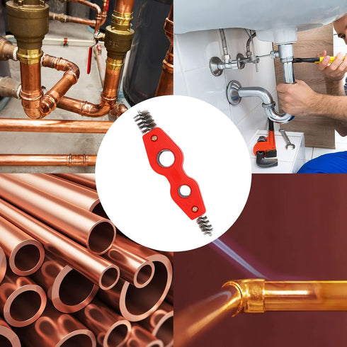 Copper Pipe Cleaner 4-in-1, 1/2 in & 3/4 in Inner & Outer Thread Brush for Brazing, Plumbing, Soldering