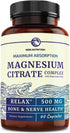 Magnesium Citrate Complex 500 MG for Calm, Relaxation, Constipation & Digestion Health Support - High Absorption
