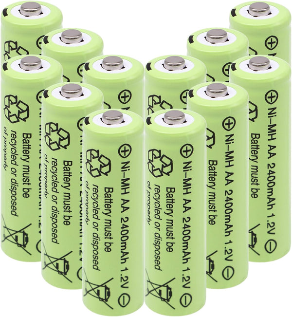 12 Packs AA 2400mAh High Capacity Rechargeable Batteries, 1.2V NiMH Low Self Discharge for Solar Lights