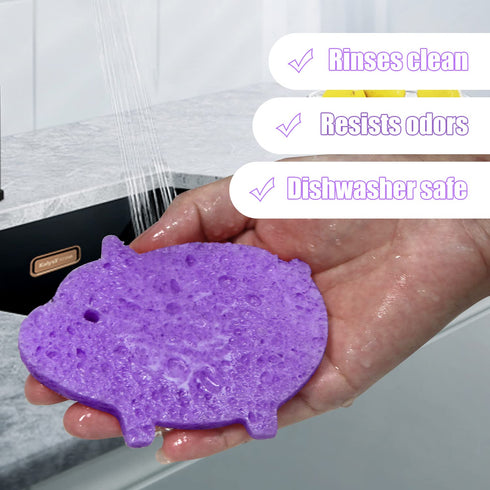 Scratch-Free Multipurpose Dish Sponge, Natural Cellulose Sponges for Makeup Removal and Car Cleaning, 50 Count Purple