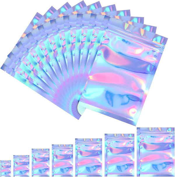 Blulu 100 Pieces Resealable Foil Proof Bags, Iridescent Scent Proof Flat Pouch Clear Smell Sealable Packing Bags for