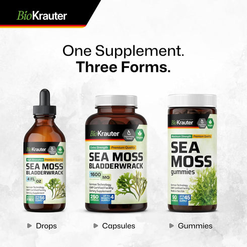 BIO KRAUTER Irish Sea Moss Drops - Vegan Immune Support Supplement with Bladderwrack, Alcohol & Sugar Free, 4 Fl.Oz.