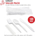 Party Essentials Individually Wrapped Plastic Cutlery Packets, 100 Sets, Includes White Fork, Spoon, Knife, Napkin