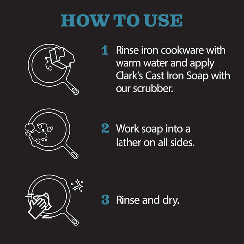CLARK'S Cast Iron Coconut Soap, 12 oz, Plant Based Castile for Cookware, Vegan Friendly