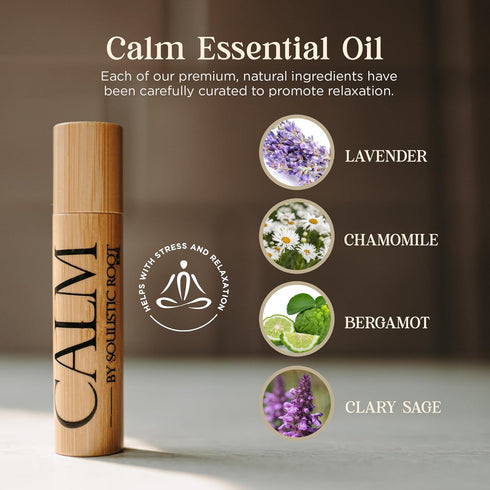 Set 10ml Soulistic Root Calm Essential Oil Chamomile & Clary Sage + Breathe Eucalyptus & Peppermint Roller Aromatherapy