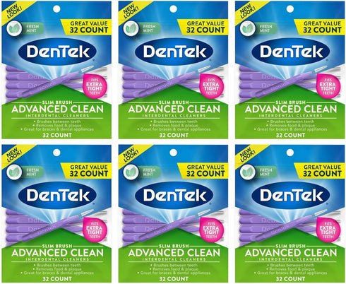 Dentek Slim Brush Deep Clean Tight Teeth, 32 Count (6 Pack)