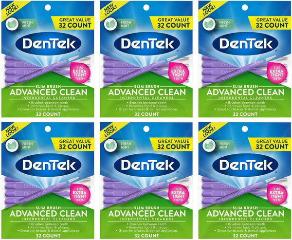 Dentek Slim Brush Deep Clean Tight Teeth, 32 Count (6 Pack)