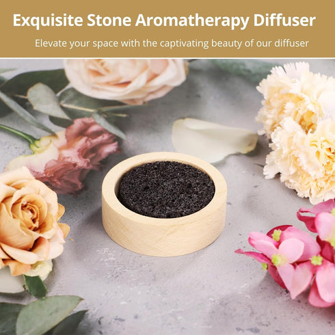 Wood & Lava Rock Essential Oil Diffuser, Black Lava Rock Stone Diffuser, Rock Diffuser with Natural Wood Base, Stone