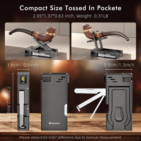 FANKAI Multifunctional Pipe Lighter, 3 in 1 Cleaner Tools, Refillable Butane Lighter with Angled Soft Flame