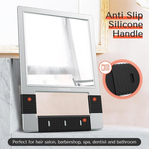 TASALON Unbreakable Hand Mirror, Silver Rectangular Tabletop Mount, ABS Frame, Handheld Mirror for Barber, Salon, Makeup