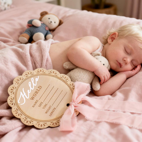Whaline Baby Birth Announcement Sign Wooden Newborn Welcome Board Milestone Card for Birthday Baby Shower Photo Prop