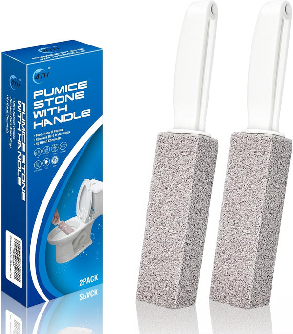 Pumice Stone for Toilet Bowl Cleaning, 2 Piece Pumice Stick with Handle, Cleans Away Limescale, Hard Water Rings
