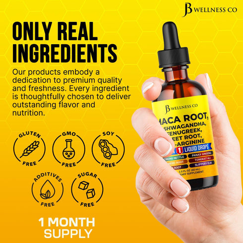 JB Wellness Co 4oz Organic Maca Root Liquid Drops with Ashwagandha, Nettle, Fenugreek, Beet Root and L-Arginine Liquid