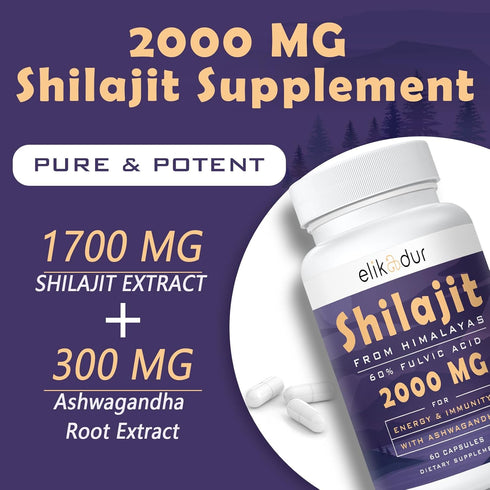 60,000 MG Shilajit Pure Himalayan Organic Capsules - 100% Gold Grade for Energy Boost & Immune Support - 60 Capsules