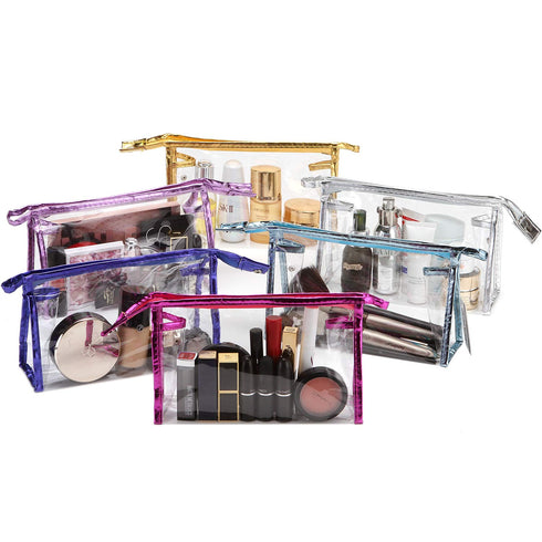 Sea Team 6-Pack Transparent Waterproof Cosmetic Bags: Clear Vinyl Makeup Bags, Portable Travel Toiletry Pouch