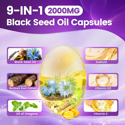 Pressed,6000mg,300 Count 9-in-1 E&D3 Non-GMO,Immune VivoNu Black Seed Oil Capsules, Black Seed Oil Organic Cold |