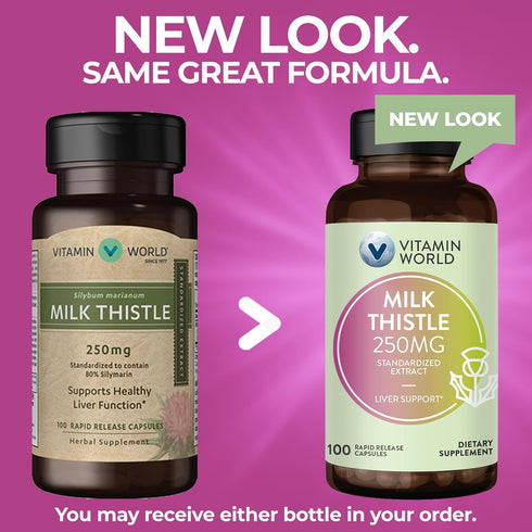 Vitamin World Milk Thistle (Silymarin) Standardized Extract 250mg, 100 Capsules, St. Mary’s Thistle, Antioxidant,