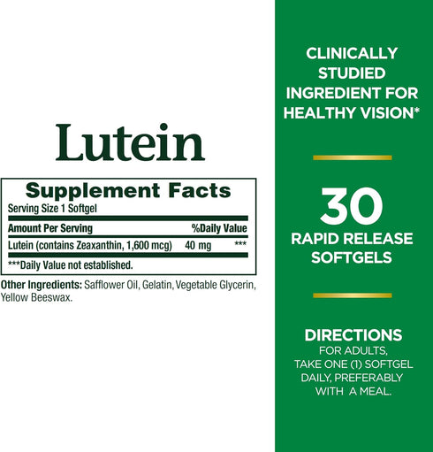 Nature's Bounty Lutein Pills, Eye Health Supplements and Vitamins, Support Vision Health, 40 mg, 30 Softgels