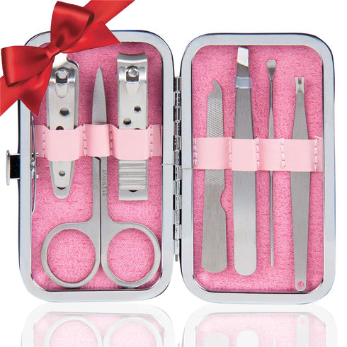 Manicure Pedicure Set, Stainless Steel Nail Clippers Portable Travel Grooming Kit with Snap-shut Case