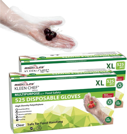 Disposable Poly Gloves for Food Handling, Long Cuff, One Size Fits Most, Small, Medium, Large, X-Large