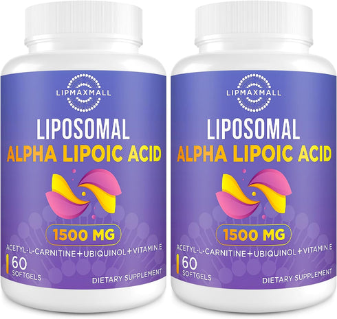 Liposomal Alpha Lipoic Acid 1500mg with Acetyl-L-Carnitine 900mg, Ubiquinol 100mg & Vitamin E 15mg, 60 Softgels (2