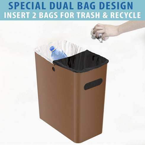 iTouchless SlimGiant 4.2 Gallon Narrow Space Trash Can and File Folder Organizer, 2-Packs, Toffee Brown