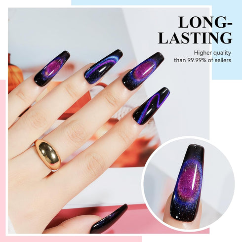 MIZHSE 9D Cat Eye Gel Nail Polish Set, Magnetic Cat Eye Gel Polish, 10ml*6 with 2 Magnets, Chameleon Magic Effect