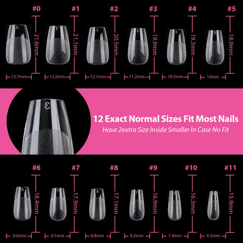 UNA GELLA Short Coffin Press on Nails - 216pcs Pre-shape Gel Tips for Full Cover Acrylic Nail