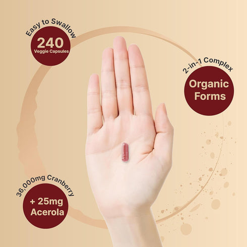 Naturebell Cranberry Pills 36,000mg with Acerola, 240 Veggie Capsules, Organic Ingredients for Urinary Tract Health