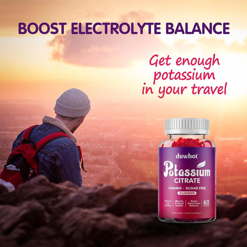 Potassium Citrate 1000mg Gummies - Potassium Supplement for Adults, Support Leg Cramps & Muscle Health, 60 Chewables