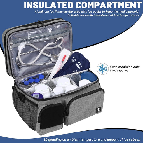 Timoxi Double Layers Medicine Bag with Insulated Compartment Pill Bottle Organizer with Lockable Zipper,Travel Medicine