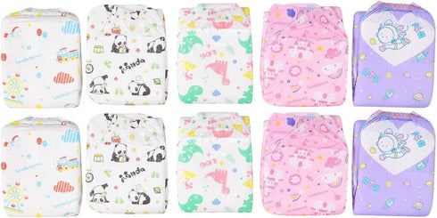 Pack 10, 5 Landofgenie Adult Diapers with Tabs High Absorbency Print Diaper for Women and Men Medium of Patterns