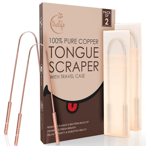 TruLife Tongue Scraper for Adults, 2 Pack, Metal Tongue Cleaner for Oral Care, Travel Cases Included
