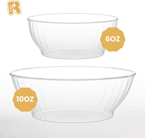 R-kay 10 Oz Clear Plastic Bowls, 50 Pack Disposable Heavy Duty Ice Cream and Dessert Bowls for Party