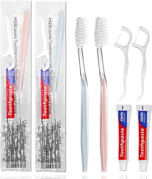 50pcs Disposable Toothbrushes with Toothpaste and Floss, Individually Wrapped Bulk Kit for Hotels and Guests
